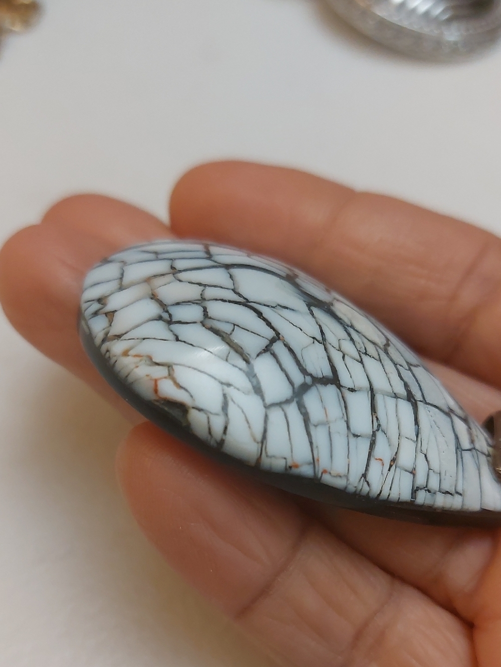 MOP Shell Mosaic Inlay Large Teardrop Shaped Pendant - Picture 4 of 5